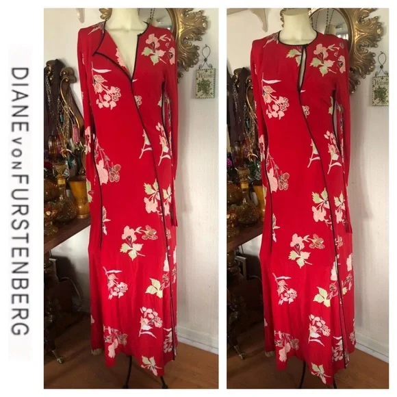 DIANE VON FURSTENBERG Red Everton-Print Silk Maxi Dress - Picture 6 of 13